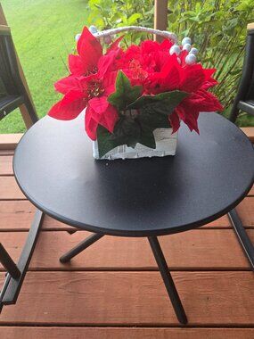 Red Poinsettia Christmas Floral Basket Holiday Centerpiece Decor
